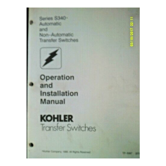 Kohler Transfer Switches Series S340 Automatic / Non Automatic TP-5087 Manual image {1}