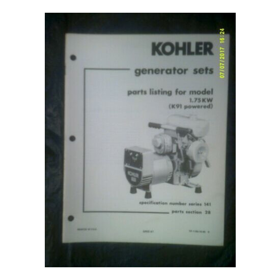Vintage Kohler 1.75kw Series Generator Spec.Series 141 Parts Listing TP-1185 image {1}