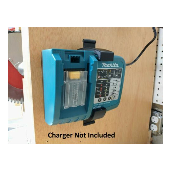 Wall Mount Holder for Makita DC18RA Charger With Optional 18V Battery Mounts image {1}