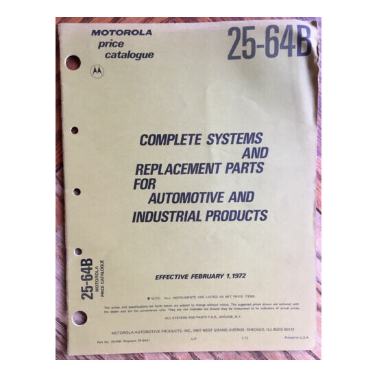 Motorola Price Catalog Systems Replacement Parts Automotive Industrial 25-64B image {1}