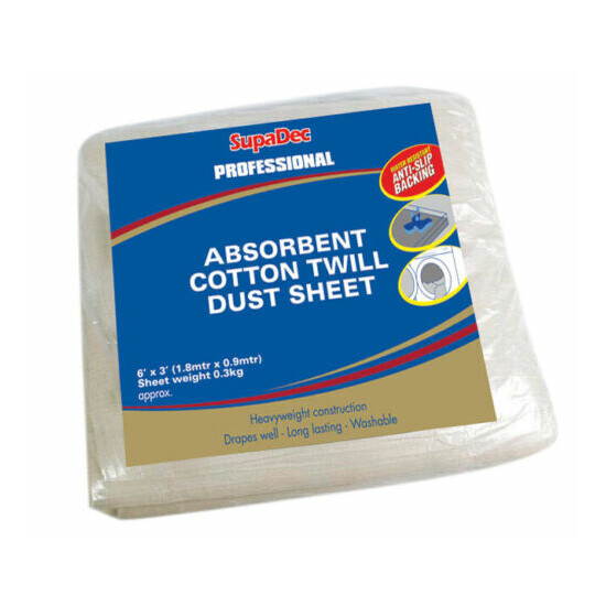 Absorbent Cotton Twill Dust Sheet, 6 X 3 Water Resistant, By Supadec New image {1}