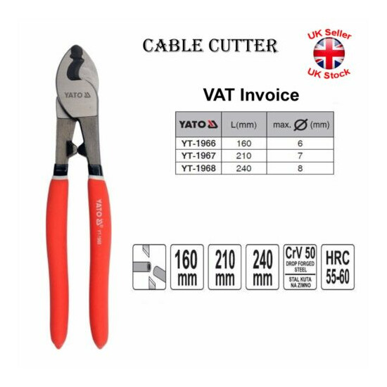 Yato Professional Heavy Duty Cable Wire Cutter Sizes 160, 210, 240 mm image {1}