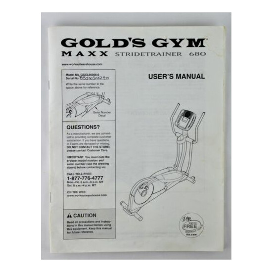 Gold's Gym MAXX StrideTrainer 680 Elliptical Manual image {1}