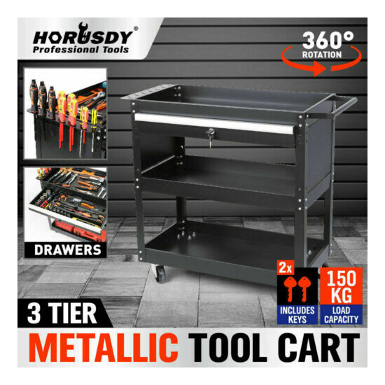 3-Tier Tool Cart Storage Trolley Lock Drawer Parts Organizer Mechanic Heavy Duty image {1}