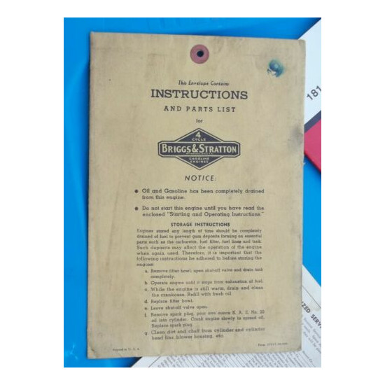 Vintage Briggs & Stratton 4 Cycle Gasoline Engine Instructions & Repair Parts  image {1}