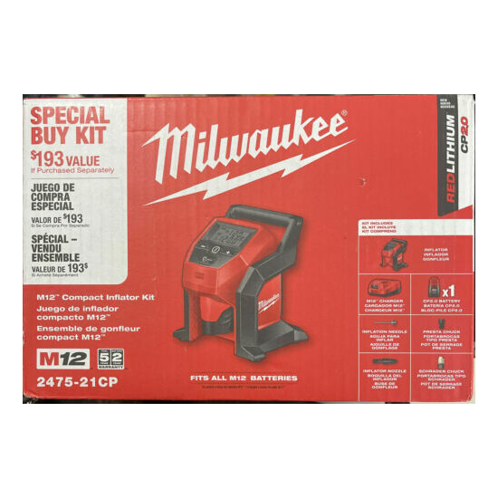 Milwaukee 2475-21CP M12 Cordless Compact Inflator with 2.0 Ah Battery & Charger image {1}
