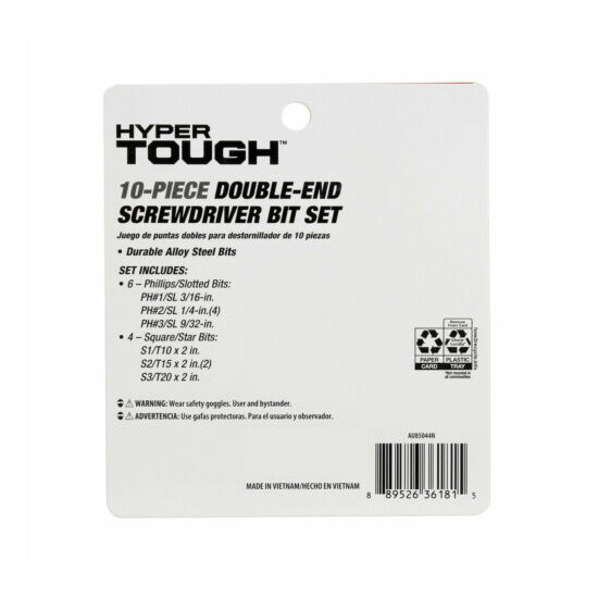Hyper Tough 10-Piece DOUBLE-END SCREWDRIVER BIT SET Durable Alloy Steel DRILL AT image {3}