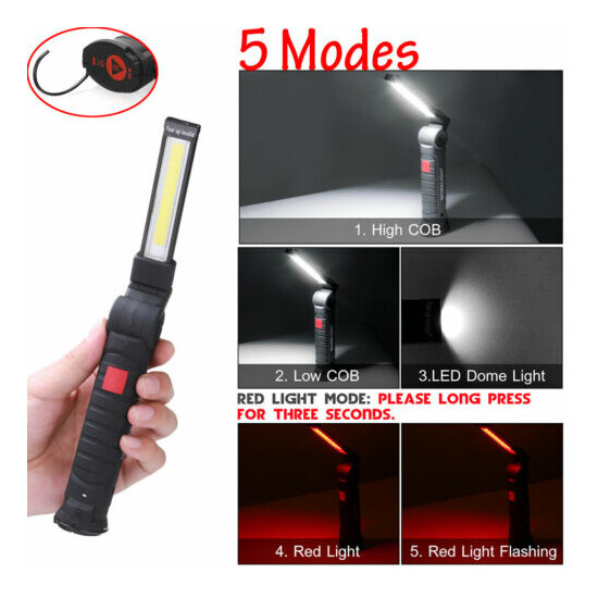 Magnetic Rechargeable COB LED Red Work Light Lamp Flashlight Folding Torch 3Mode image {1}