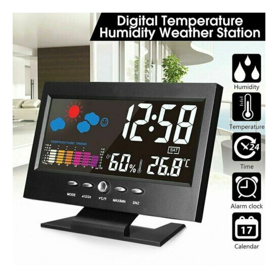 LED Digital Alarm Clock Snooze Calendar Thermometer Hygrometer Weather Display  image {3}