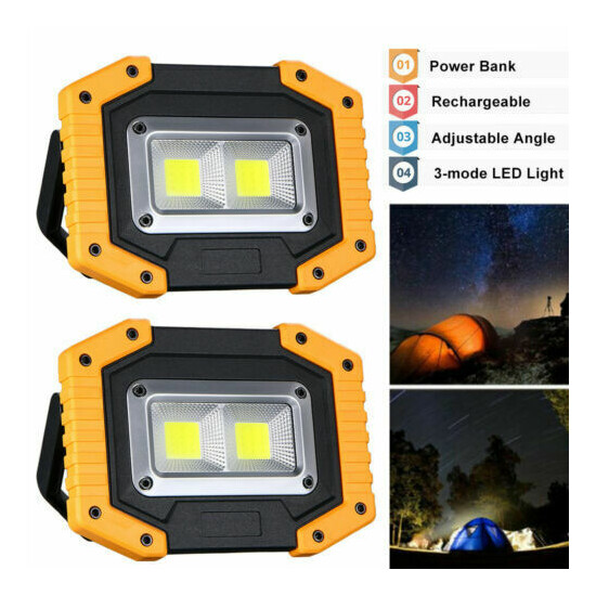 2Pack 30W Portable USB Rechargeable COB LED Flood Light Garden Work Spot Lamp US image {1}