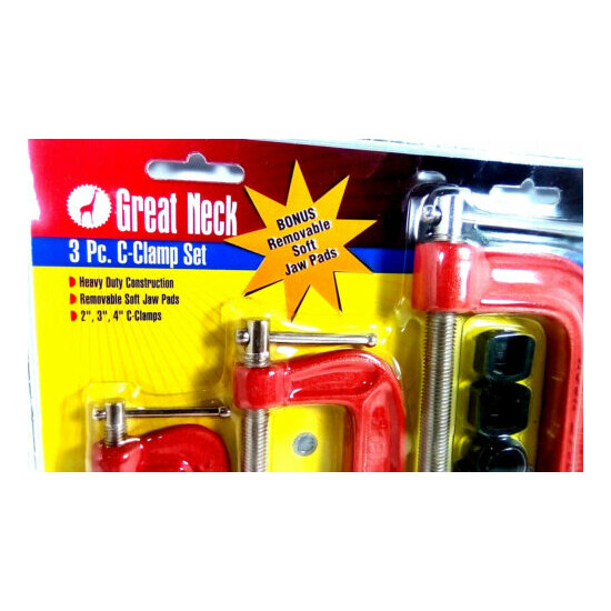 Great Neck 3 Piece 2" - 3" - 4" C-Clamp Set 93339 w/Bonus Removable Soft Pads image {5}