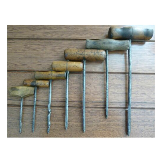 Variety of 7 Collectable Vintage / Antique Bradawls / Awls with Wooden Handles image {1}
