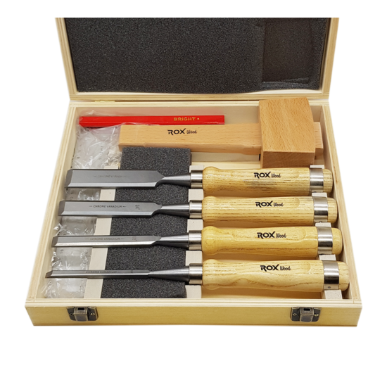 Rox Woodworking Carving Tool Chisel Set With Red Beech Wood Handle (8-Pieces) image {1}