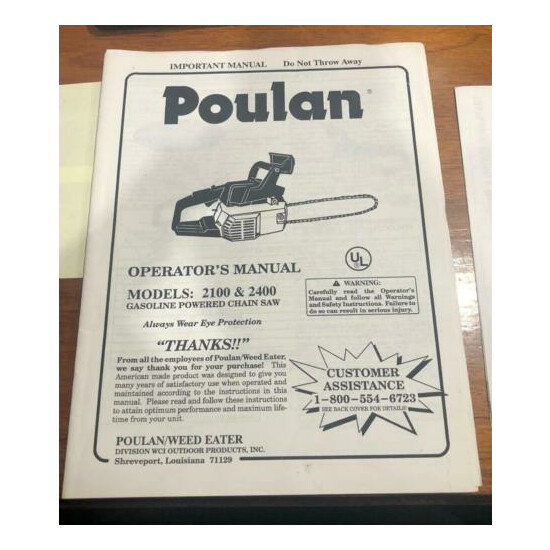 Poulan Operator's Manual 2100 & 2400 Chain Saw image {2}