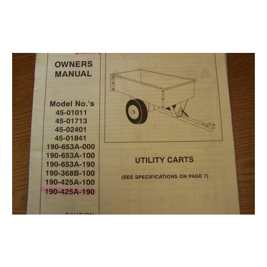 OWNER'S MANUAL FOR UTILITY CARTS 45-01011 THRU 190-425A-190 image {2}
