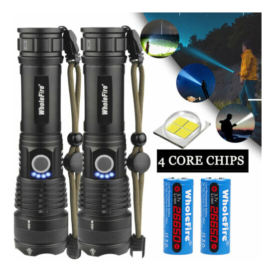 SUPER BRIGHT 100000LM 70W LED Flashlight Tactical Torch XHP 70 26650 Battery USA image {1}