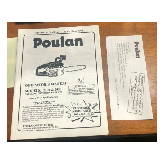 Poulan Operator's Manual 2100 & 2400 Chain Saw image {1}