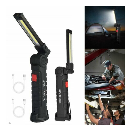 Magnetic Rechargeable COB LED Work Light Lamp Flashlight Folding Camping Torch image {1}