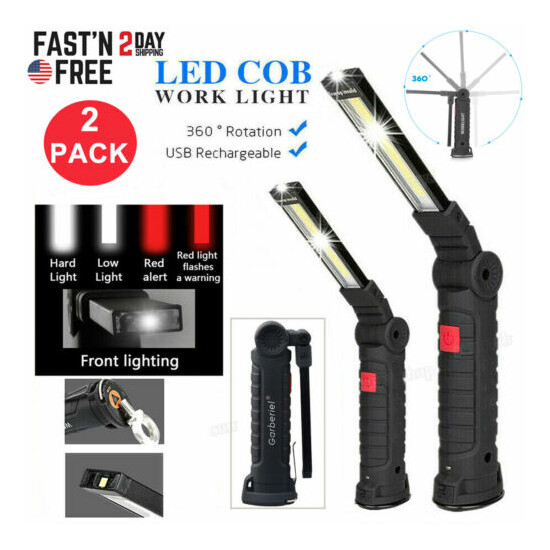Magnetic LED Work Light Rechargeable COB Lamp Flashlight Inspect Folding Torch image {1}