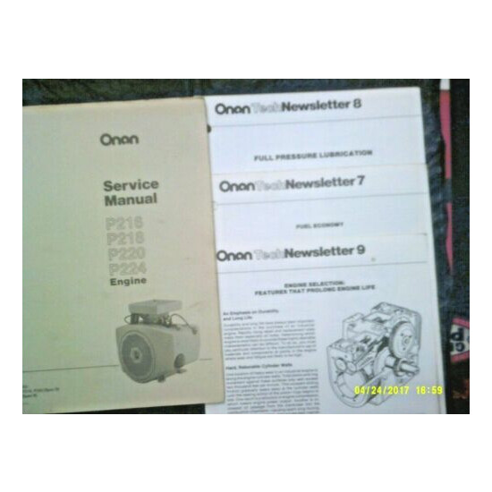 Used Onan P216, P218, P220, P224 Spec B Engine Service Manual 965-0762 / Letters image {1}