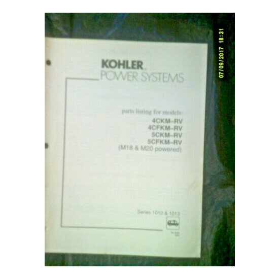 Kohler 4CKM-RV / 4CFKM-RV / 5CKM-RV / 5CFKM-RV Generator Parts Listing TP-5395 image {1}