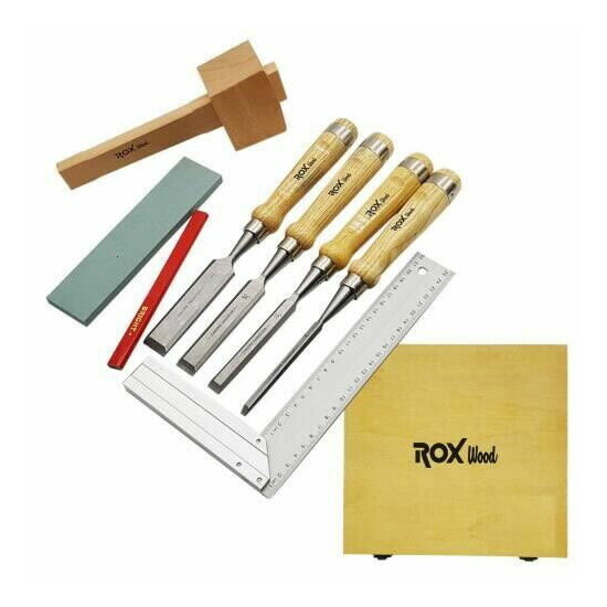Rox Woodworking Carving Tool Chisel Set With Red Beech Wood Handle (8-Pieces) image {2}