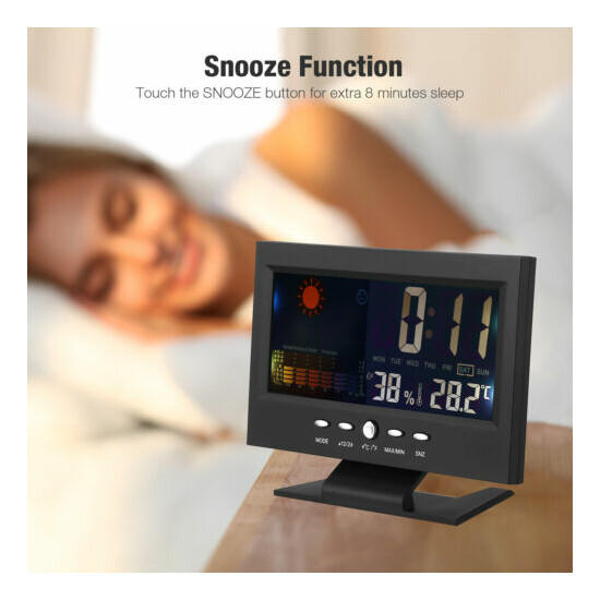 LED Digital Alarm Clock Snooze Calendar Thermometer Hygrometer Weather Display  image {6}