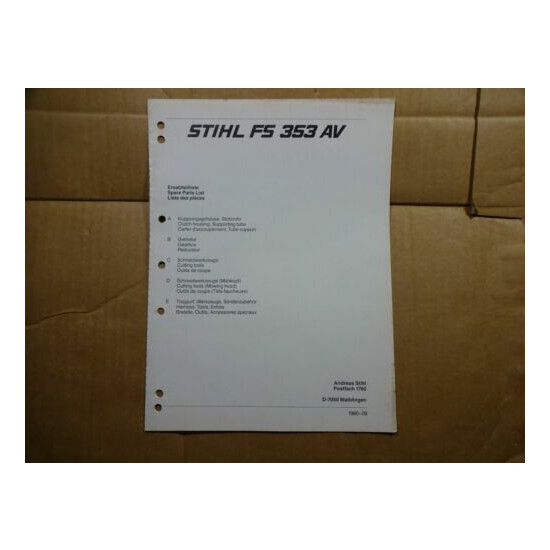 Stihl FS 353 AV Trimmer Parts Catalog List Manual 9/86 image {1}