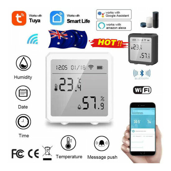 Smart TUYA WiFi LCD Temperature & Humidity Sensor for Alexa Google Assistant AU image {1}