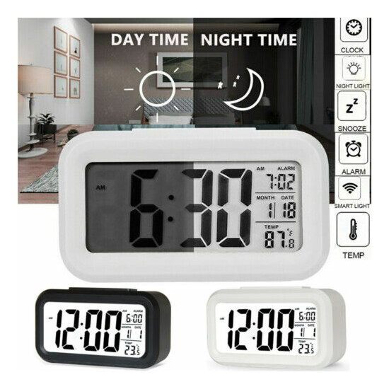 Digital LED Alarm Clock Snooze Back Light Time Calendar Thermometer Temperature image {1}