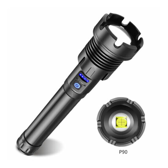 990000lumens XHP90.2 LED Tactical Flashlight USB Rechargeable Zoom Torch 7 Modes image {3}