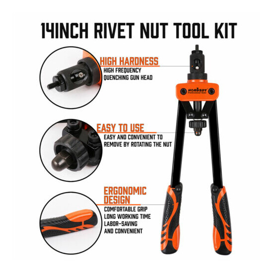 14'' Rivet Gun Kit Rivnut Thread Setting Tool Nut Setter NutSert Metric 70PCS image {2}