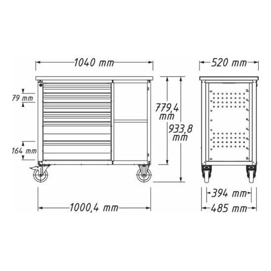 Hazet Mobile workbench Drawers Flat: 4x80x527x348mm Drawers High: 2x165x  image {8}