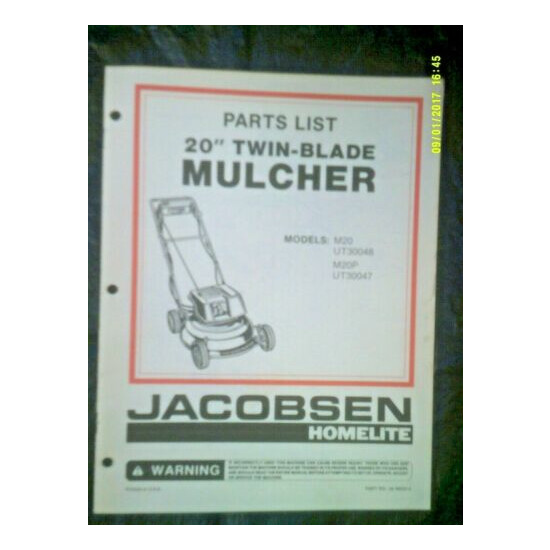 Jacobsen Homelite 20" Twin Blade M20, M20P Mulcher Mower Parts List JA-99024-2 image {1}