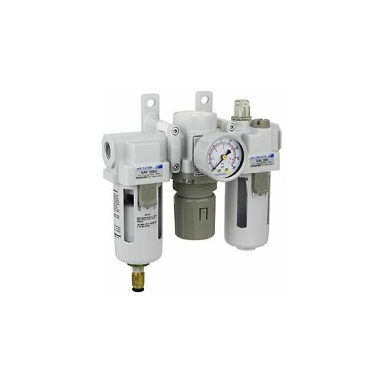 PneumaticPlus Air Filter Regulator Lubricator 3/8" NPT 250 PSI SAU300-N03DG image {1}