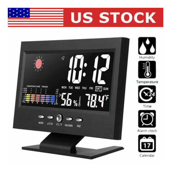 LED Digital Alarm Clock Snooze Calendar Thermometer Weather Color Display USA image {1}