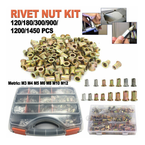 120/300/900/1200/1450pc Rivet Nuts Kit for Rivnut Gun NutSert Hand Blind Riveter image {1}