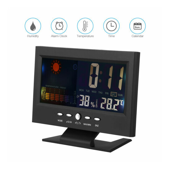 LED Digital Alarm Clock Snooze Calendar Thermometer Hygrometer Weather Display  image {4}