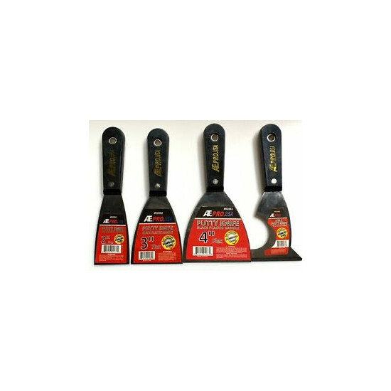 4 ASSORTED ATE PRO FLEXIBLE STAINLESS STEEL PUTTY KNIFE KNIVES SCRAPERS DRYWALL image {1}