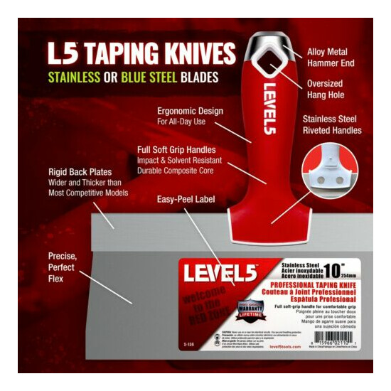 LEVEL5 #5-136 Taping Knife Stainless Steel 10" | Free Shipping | NIB image {2}