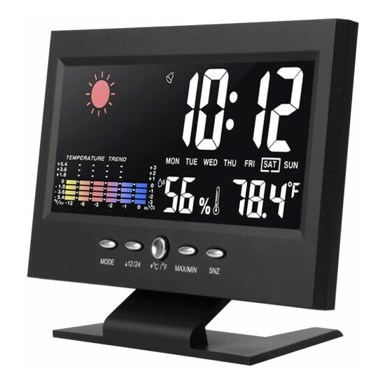 Desk Digital Alarm Clock Weather Thermometer LED Temperature Humidity Monitor image {8}