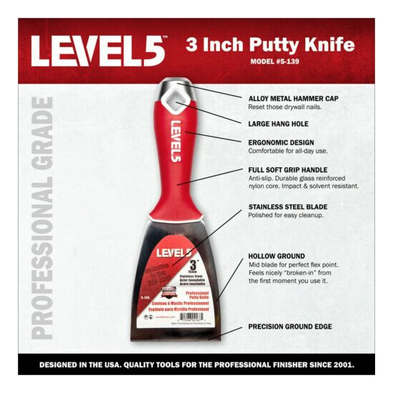 LEVEL5 #5-139 Drywall Putty Knife Stainless Steel 3" | FREE SHIPPING | NIB image {2}