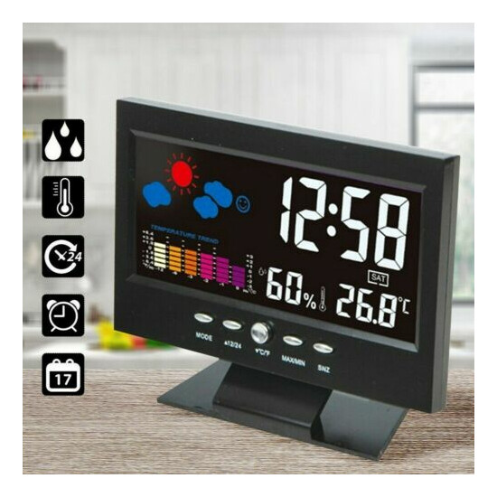 LED Digital Alarm Clock Snooze Calendar Thermometer Weather Color Display USA image {3}