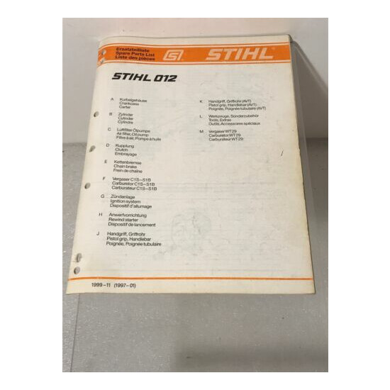 Stihl Chainsaw Dealership Spare Replacement Parts List Catalog Stihl 012 image {1}