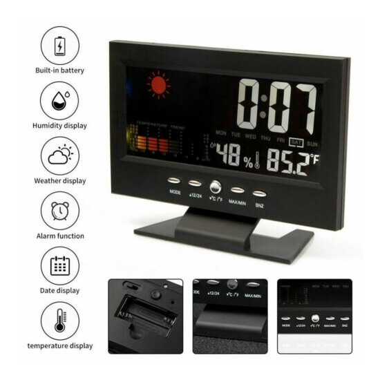 LED Digital Alarm Clock Snooze Calendar Thermometer Weather Color Display USA image {2}