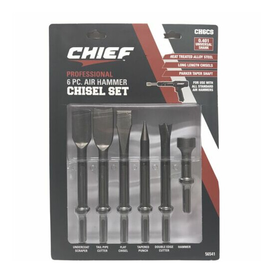 Chief 6 Piece Air Hammer Chisel Set CH6CS Allot Steel Parker Taper Shaft New image {1}
