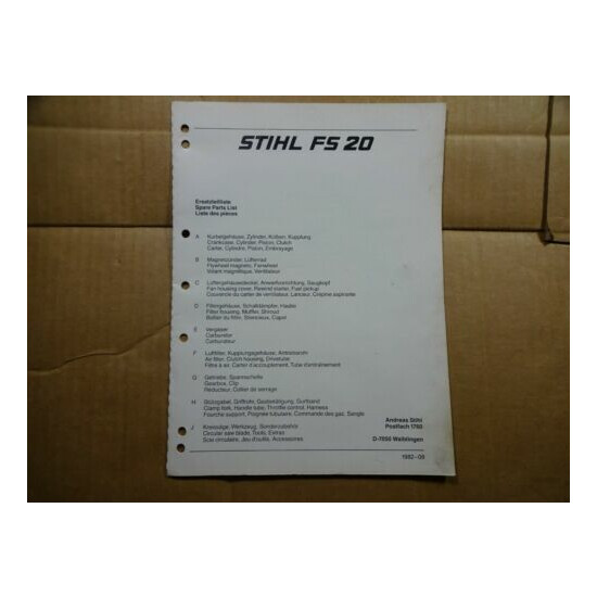 Stihl FS 20 Trimmer Parts Catalog List Manual 8/82 image {1}
